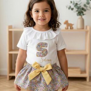 Conjunto 2 Piezas Personalizado | Falda-Braguita + Body/Camiseta con Letra y Nombre (0–8 años)