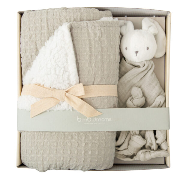 Caja Regalo Manta/Waf y Doudou Verde Musgo Bimbidreams