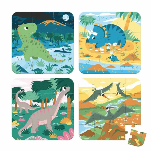 4 Puzles de los Dinosaurios Janod - Imagen 2