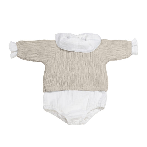Set Tricot Jersey + Ranita + Body Bámbula Beige 0-1 M 56CM - Imagen 2