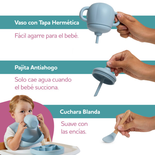 Vajilla bebé de 5 piezas con caja de regalo - Azul - Imagen 4