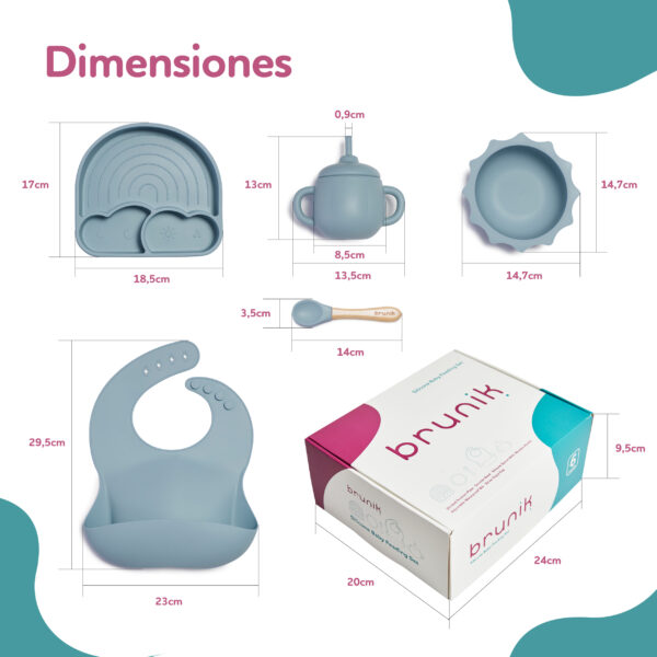 Vajilla bebé de 5 piezas con caja de regalo - Azul - Imagen 8