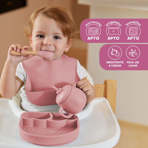 Vajilla bebé de 5 piezas con caja de regalo - Rosa Oscuro - Imagen 3