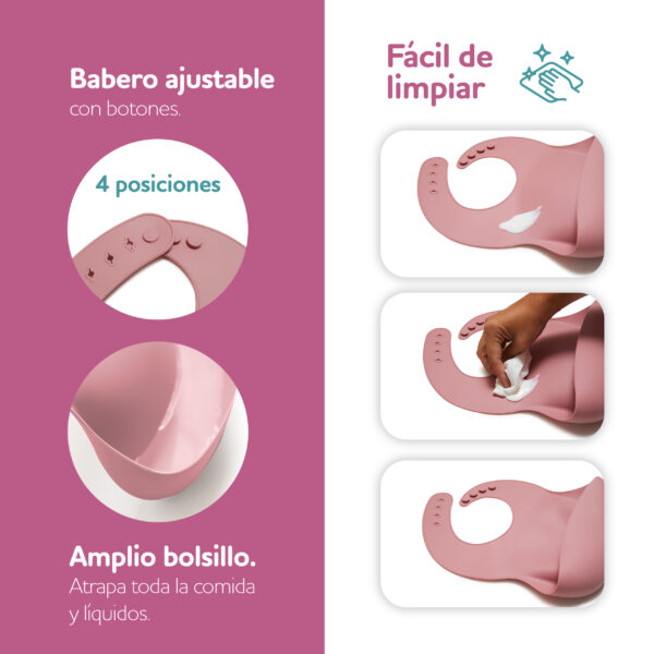 Vajilla bebé de 5 piezas con caja de regalo - Rosa Oscuro - Imagen 4