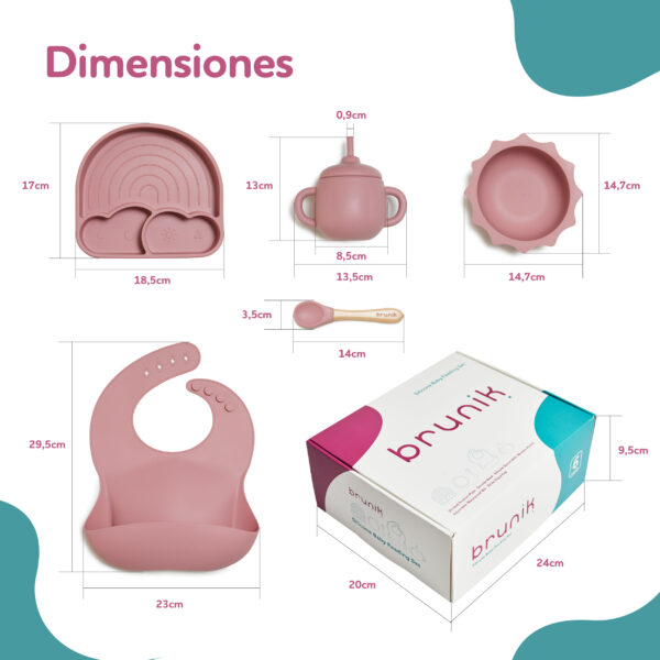 Vajilla bebé de 5 piezas con caja de regalo - Rosa Oscuro - Imagen 8