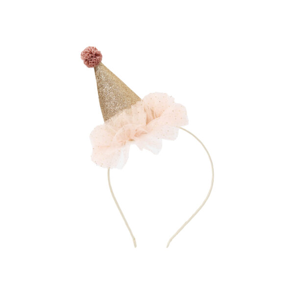 Diadema Alice con Sombrero de Fiesta Tilda (dorado y rosa)