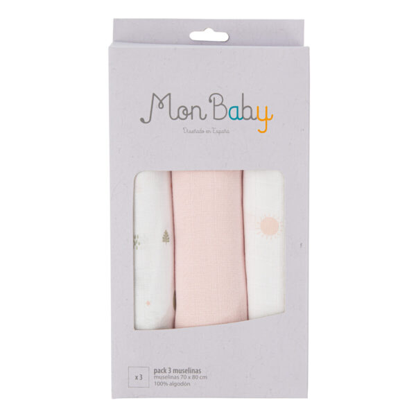 Pack 3 Muselina Astros B/Rosa Bimbidreams - Imagen 3