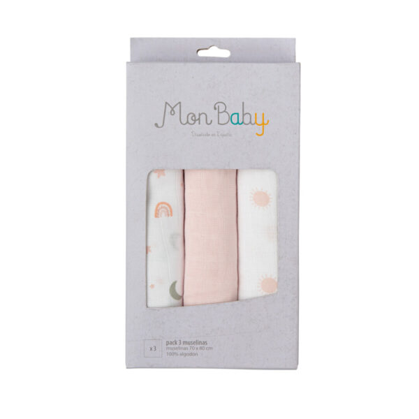 Pack 3 Muselina Astros B/Rosa Bimbidreams