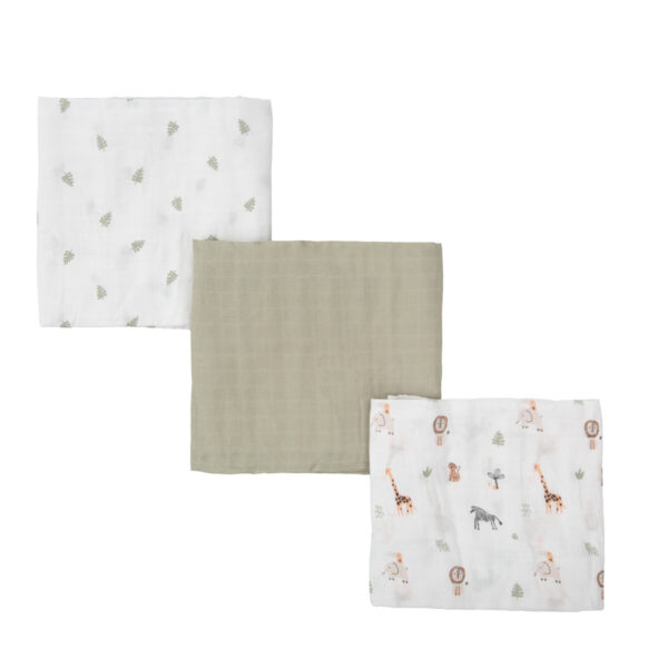 Pack 3 Muselina Safari B/Verde Bimbidreams