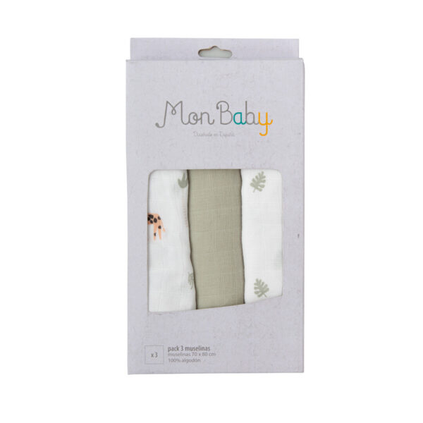 Pack 3 Muselina Safari B/Verde Bimbidreams - Imagen 2