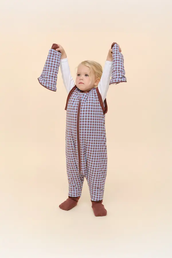 Pijama manta con calcetines antideslizantes - Vichy Brown & Blue - TOG 2.5 - Imagen 5