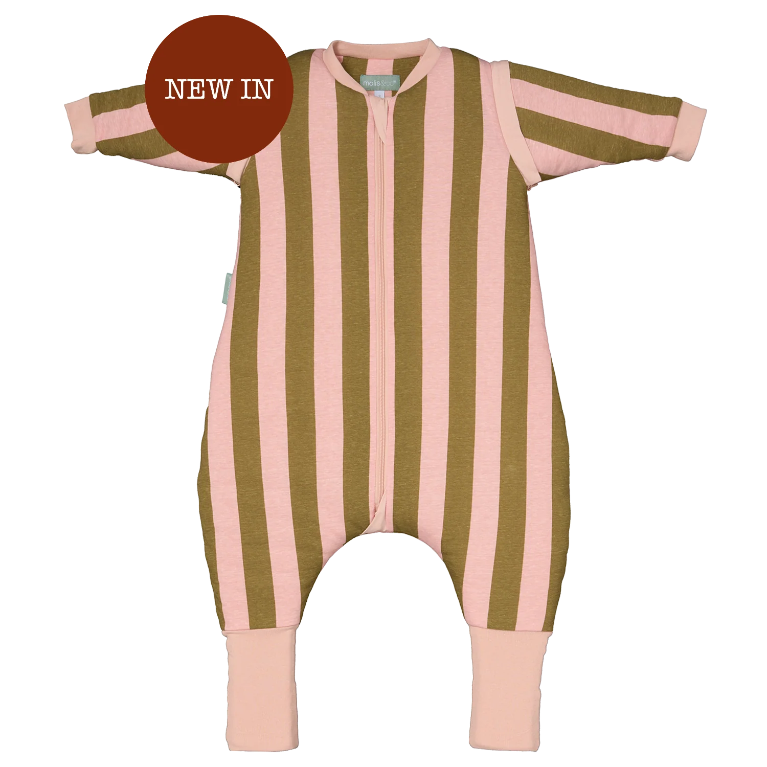 Pijama manta con mangas y calcetines antideslizantes - Khaki & Rose Stripes - TOG 2.5