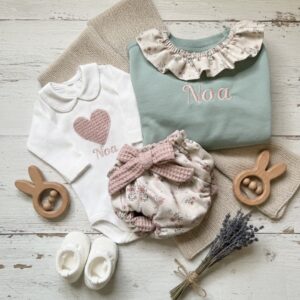 Conjunto Personalizado Sudadera Volante, Camiseta y cubrepañal· Colección Rosé