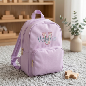 Mochila Solid Color Lavander + Aplique Letra y Nombre Bordado