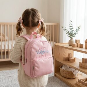 Mochila Solid Color Pink + Aplique Letra y Nombre Bordado
