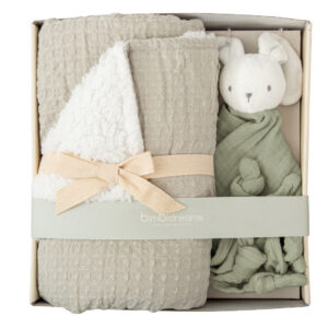Manta Waffle/Coralina con Doudou - Set Regalo False Verde Musgo