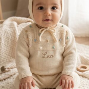 Conjunto Bebé Polaina + Capota Topitos Beige